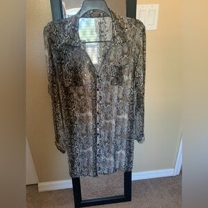 JM Collection Snake Print Sheer Blouse - Black and Gray